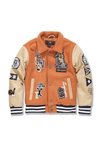 JORDAN CRAIG Carpe Diem VARSITY TEAM JACKET WOOL PATCH ORANGE TAN KIDS BOYS 8-16 - Picture 1 of 9