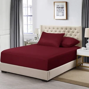 Full Fitted Sheet 16” Extra Deep Pocket Elastic Bed Sheets Twin Full King Queen - Picture 1 of 112