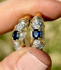 14k Solid Yellow Gold Sapphire And Diamonds Earrings 