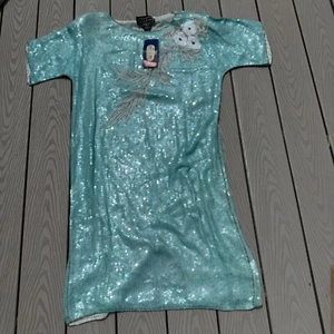 Vintage 80s ULTIMATE SEQUIN Dress Blue Silk Jean Joseph Le Bon Large Floral NWT - Picture 1 of 7