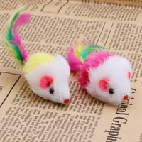 10pcs Novelty Pet Kitten Cat Furry Mouse Shaped Toy Feather Tail Fetch Toy Gift