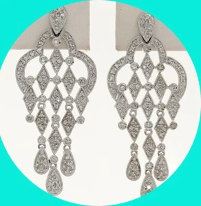 Diamond Chandelier Drop Earrings .72CT 14K White Gold 1 11/16"Long - Picture 1 of 6