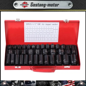 Juego de herramientas de enchufe de impacto profundo de 35 piezas de 1/2" pulgadas accionamiento 8-32 mm métrico con caja nuevo - Imagen 1 de 14
