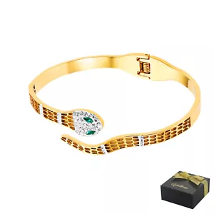 Snake Open Bangle Adjustable Bracelet Serpent Wrap Cubic Zirconia Cuff with Box - Picture 1 of 7