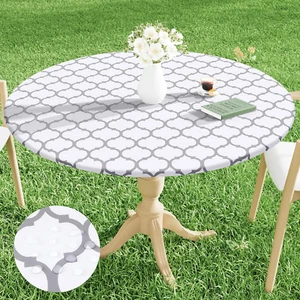 round Picnic Tablecloth, Waterproof Elastic Fitted Table Covers for 45" - 56" Ta - Picture 1 of 8