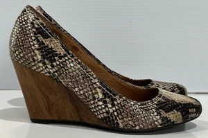 Clarks Indigo Women's 8.5M Snake Print Wood Wedge Slip On Pumps Heeled Shoes - Picture 1 of 14