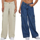 Urban Classics Femmes Taille Basse Cargo Denim Jeans pour Pantalon Jambe Large