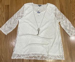 JM Collection Blouse Womens XL - White Tank Lined Sheer Lace with Necklace - NWT - Picture 1 of 6