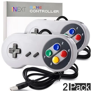 2 Pack USB Super SNES Controller Retro Classic PC Game Gamepad for Mac Raspberry - Picture 1 of 7
