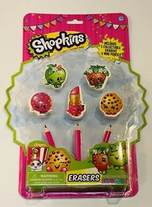 New Shopkins Collectible 5 Erasers 3 Mini Pencil Set Donut Lipstick Strawberry - Picture 1 of 3
