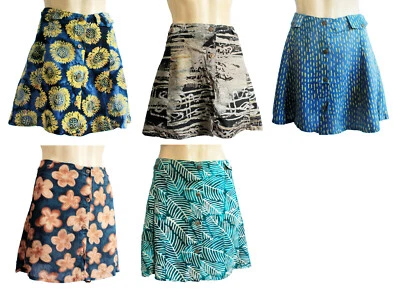 Viskose A-Form Sommer Minirock Knöpfe 42 CM Lang Skater Geknöpft Strand Neu - Bild 1 von 2