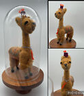 Sculpture Llama Alpaca Wool Glass Cloche Wood Pedestal Artist Signed Card