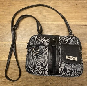 MultiSac Crossbody Bag Purse Gray & Black Animal Print Poly Vinyl Fabric EUC - Picture 1 of 12