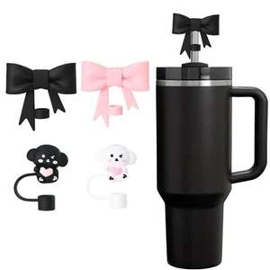 Black Bow Straw Cover Topper for Stanley Cup,Silicone Pink Straws Toppers for... - Picture 1 of 6