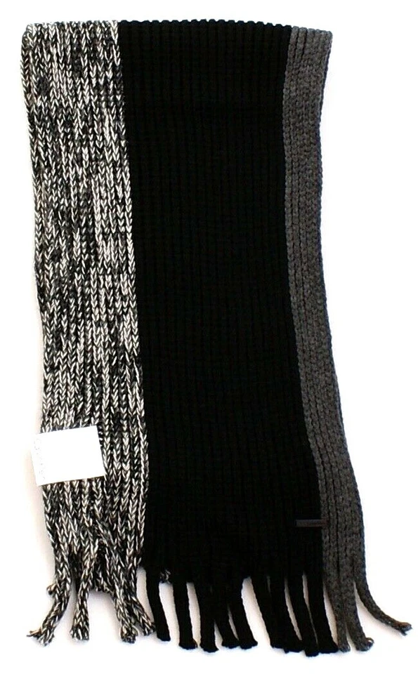 Calvin Klein Black & Gray Colorblock Chunky Raschel Muffler Scarf One Size NWT - Image 1 of 1