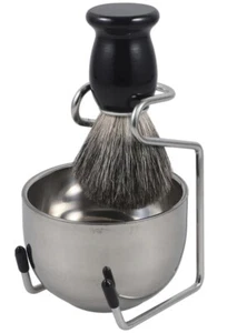 3PC Badger Beard Hair Removal Brush With Stand Holder Steel Bowl Set Shaving Kit - Picture 1 of 16