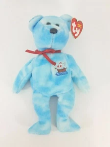 TY Beanie Baby Pinta Columbus 10-12-2004 hellblauer Bär Plüschtier - Bild 1 von 3