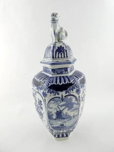 Maastricht Royal Sphinx Delft Holland Foo Dog Jar Container Urn Blue White VGOOD - Picture 1 of 12