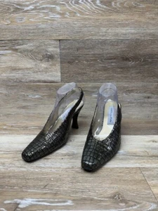 Bellini Caprice Black/Gold Glitter Snakeskin Slingback Heels Women's Size 9.5 - Picture 1 of 8