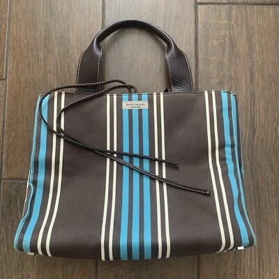 Cartera de lona a rayas verticales azul y marrón Kate Spade Foto 1 de 4