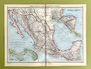 MEXICO & CENTRAL AMERICA, BRITISH HONDURAS-ORIGINAL ANTIQUE MAP 1904 HARMSWORTH - Picture 1 of 9