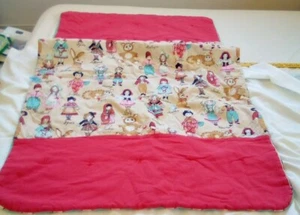 Handgenähte hellbraune rote Babydecke, Norwegen Japan Italien, Bär, Tiger 50 x 31  - Bild 1 von 9