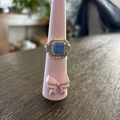 Bomb Party Ring Sz 6”Graceful Reflections" Ocean Blue Quartz Gold PlatingRG56105 - Image 1 of 4