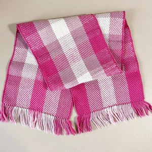 Vintage Pink Plaid Shawl Wool Blend Woman’s Scarf Fringe 24 x 126 cm USSR Gift - Picture 1 of 5
