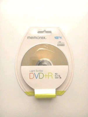Memorex LightScribe DVD+R 10 Pack Sealed • 4.7GB 16X 120 Min • Version 1.2 NOS - Image 1 of 3