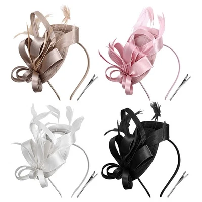 Fascinator Hat Women Tea Party Headband Hats Cocktail Flower Hair Clip w Feather - Image 1 of 4
