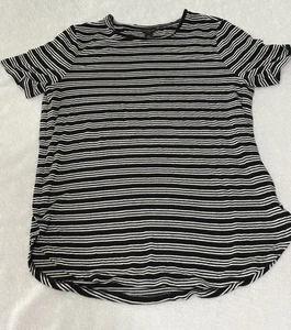 Ann Taylor Petitie Top Womens XSP Black White Horizontal Stripe Short Sleeve - Picture 1 of 8