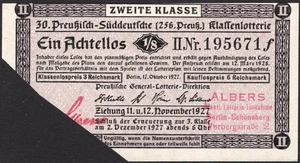 30. Prusia-Süddeutsche Class-Lottery 1927 - Series: 195671f- #C26 - Imagen 1 de 3