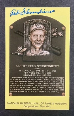 Red Schoendienst Signed Gold Hall of Fame Plaque Autograph JSA COA Cardinals - Image 1 of 3