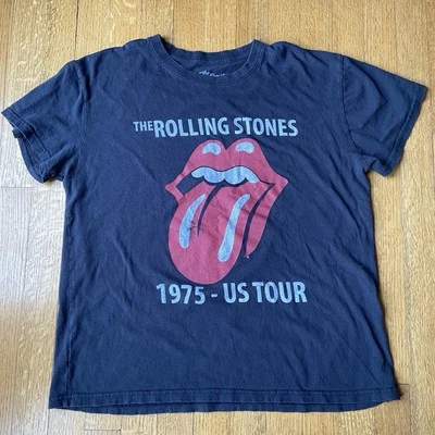 The Rolling Stones 1975 US Tour Band T Shirt XL Black 100% Cotton Grunge Rock - Image 1 of 4