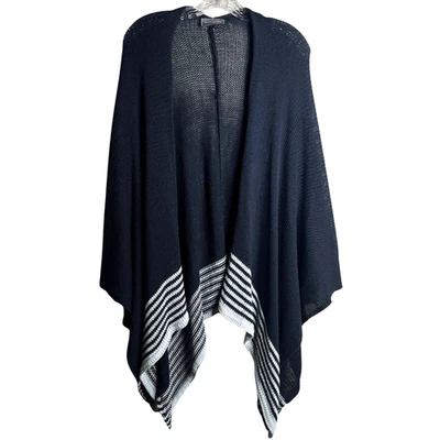 Wooden Ships Wrap Size S/M Gray Striped Poncho Shawl Open Front Boho Chic - Image 1 of 4