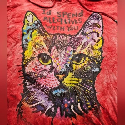 Sudadera con capucha The Mountain 9 Lives Cat mediana roja tie dye Foto 1 de 4