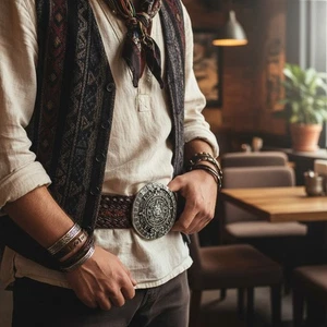 NUEVO Hombres Mujeres Hebilla de Cinturón Color Plateado Metal Calendario Azteca Occidental Maya Redondo - Imagen 1 de 24