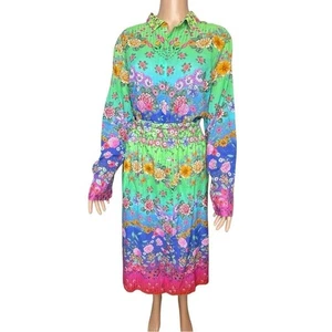 Johnny Was Rainbow Field Paperbag Rock/Langarm tailliertes Shirt Set L Neu mit Etikett - Bild 1 von 12