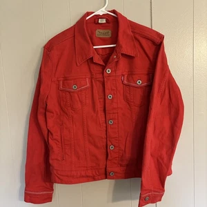 Levis Damen Jacke Größe XL Rot Denim Knopf Taschen Western Rodeo Trucker Mantel - Bild 1 von 15