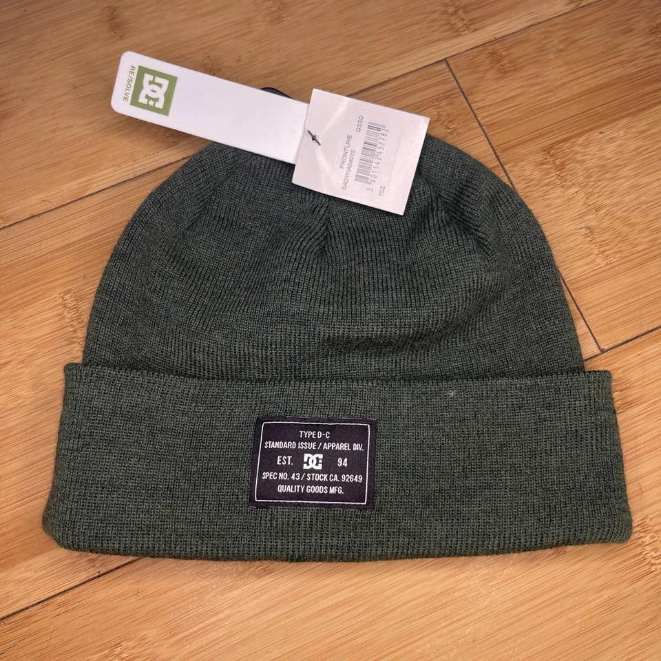 DC Shoe Frontline Verde Estilo Militar Tipo D-C Puños Tejido Gorro Gorra Patín Foto 1 de 4