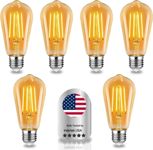 Vintage LED Edison Bulbs 6W, Equivalen 60W Warm White 2700K ST64 Dimmable Antiqu - Picture 1 of 12