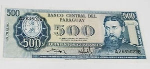 1952 Paraguay 500 Guaranies Banknote Crisp Uncirculated - Picture 1 of 3