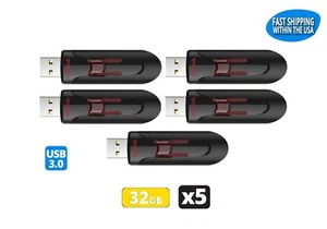 Sandisk Cruzer Glide 32GB 3.0 Flash Drive USB Thumb Drive (Pack of 5) - Picture 1 of 4