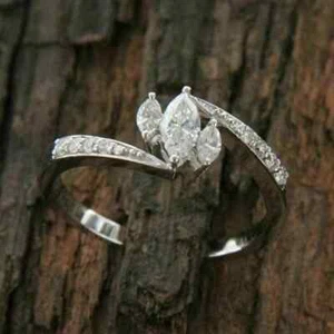 1.30 Ct Marquise Simulated Diamond Women's Engagement Ring 14K White Gold Plated - Picture 1 of 4