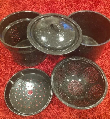 5-Piece Family Camping Cook Set Black Outdoor Enameled Steel - Image 1 of 4