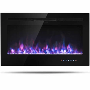 36" Electric Fireplace Recessed and Wall Mounted 750W/1500W W/ Multicolor Flame - Picture 1 of 10
