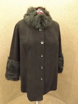 Chic Vogue NUEVO Abrigo de Lana Roamans Negro Cuello Alto Animal Imitación Piel Borde 20W Foto 1 de 4