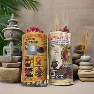 Tibetan Tashi & Amitabha Buddha Rope Incense Set Of 2 Natural Home Fragrance - Picture 1 of 17