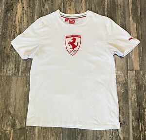 Puma Ferrari Shirt Men’s Medium White Embroidered Logo Short Sleeve Crewneck