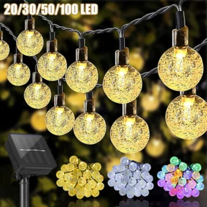 20/30/50/100 LED SOLAR RETRO FAIRY LIGHT STRING GARDEN PARTY CRYSTAL BALL LIGHTS - Picture 1 of 25